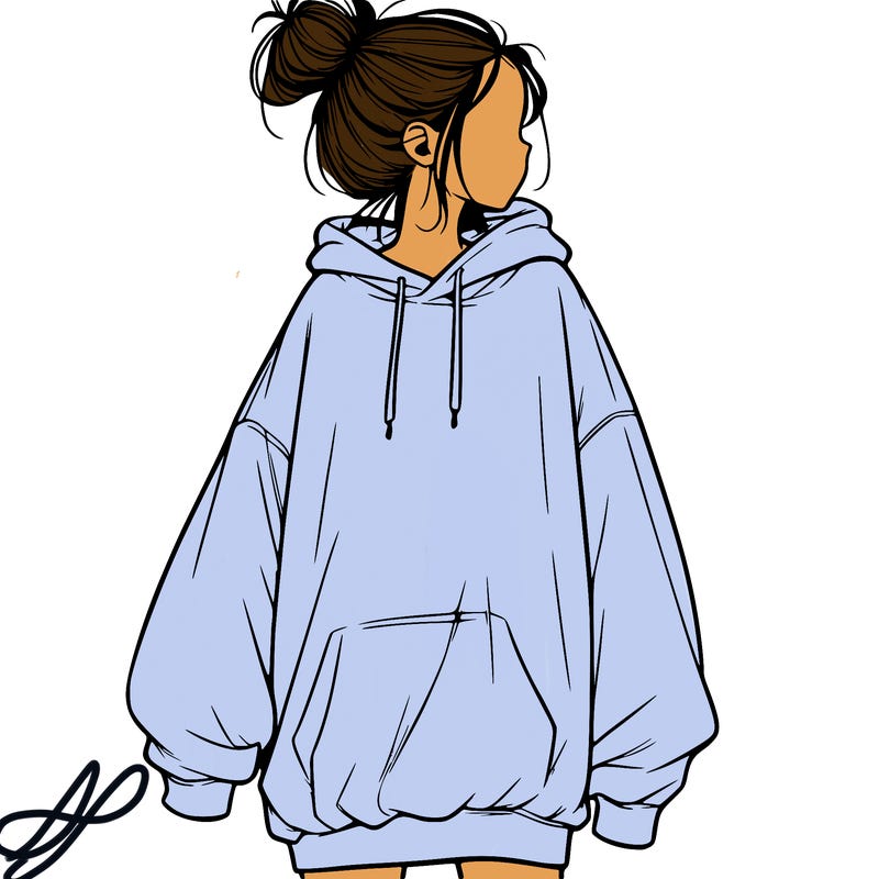 realistic girl with a oversized sweatshirt on and a bun