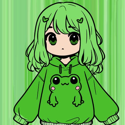 girl wearing frogging sweatshirt