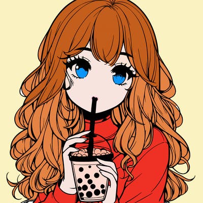 realistic girl drink a boba