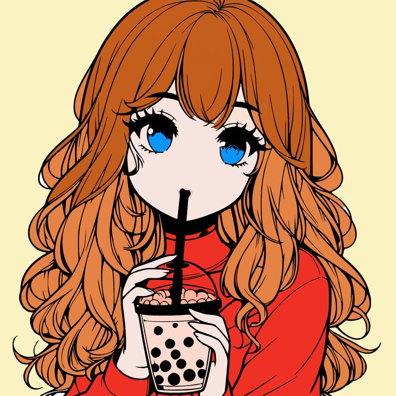 realistic girl drink a boba