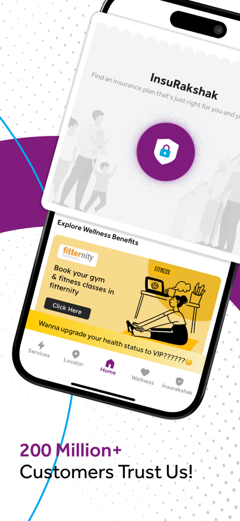 SBI General Insurance - Interfaz de la aplicación móvil SBI General Insurance que presenta herramientas de bienestar y estadísticas de confianza del cliente