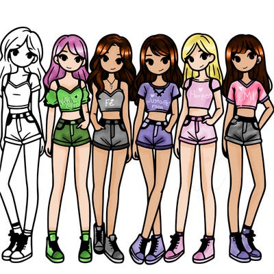 a group of girls wearing crop tops and shorts