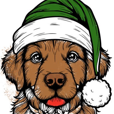 realistic dog with a christmas hat