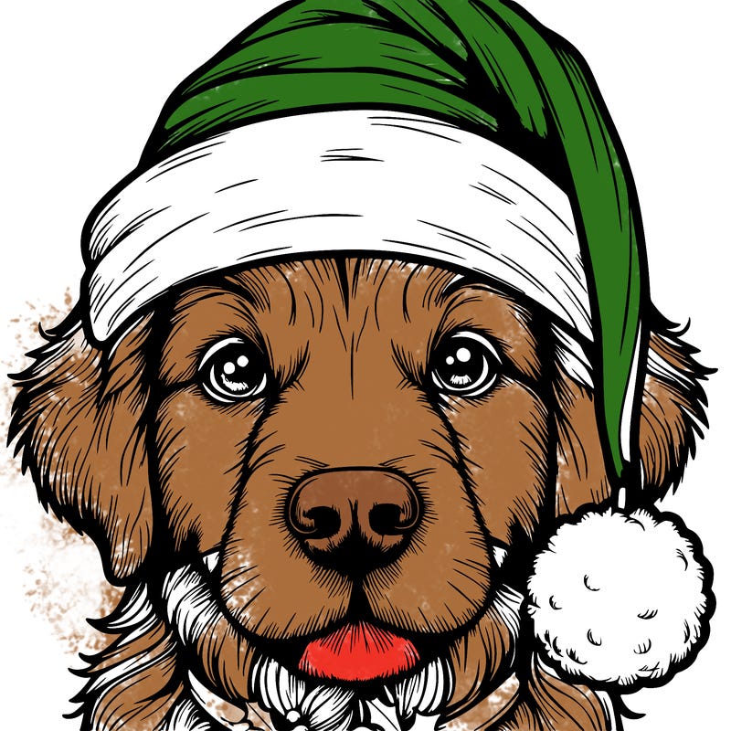realistic dog with a christmas hat
