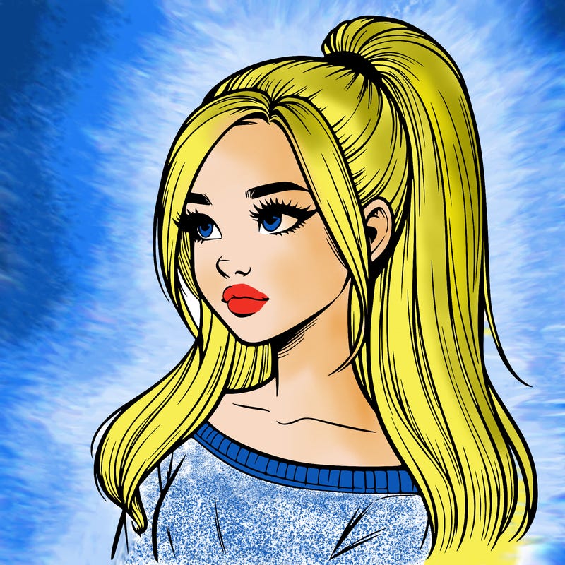 realistic girl with a high ponytail