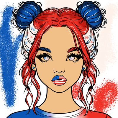 realistic girl with two buns in hair and lips