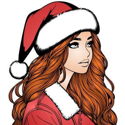 realistic girl in santa hat