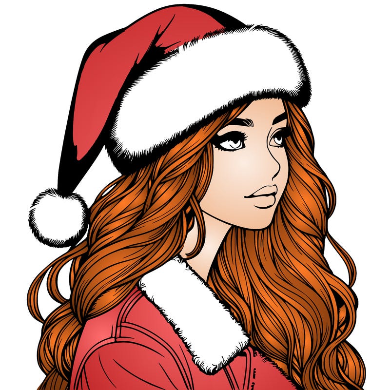 realistic girl in santa hat