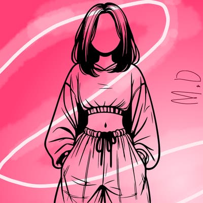 realistic girl faceless with baggy pants and a crop top