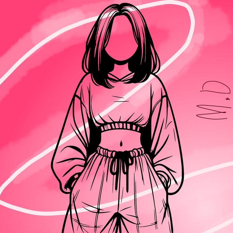 realistic girl faceless with baggy pants and a crop top