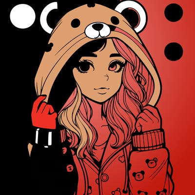 realistic girl in a animal pjs hoodie