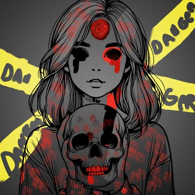 realistic girl holding a skull