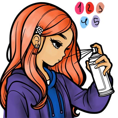 a realistic girl spray painting