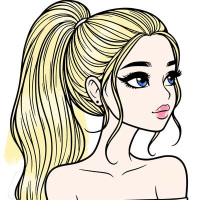 a beautiful and realistic girl with a high pony tail