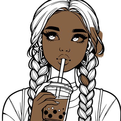 realistic girl with braided hair drinking boba