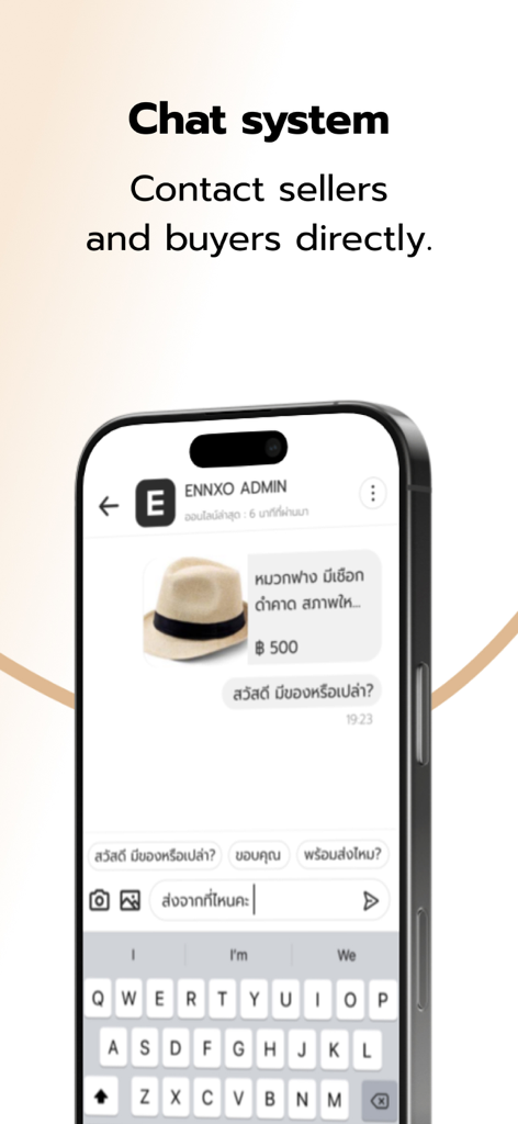 ENNXO: Online Marketplace - ENNXO online marketplace mobile app chat system interface for direct communication between buyers and sellers