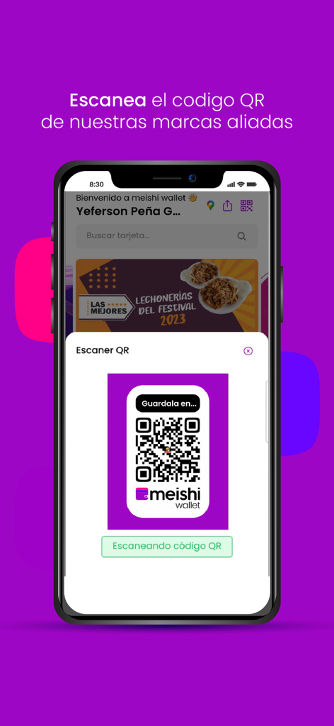 meishi wallet - Smartphone screen showing the Meishi Wallet app interface scanning a QR code for digital loyalty rewards.