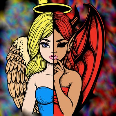 realistic angel half demon