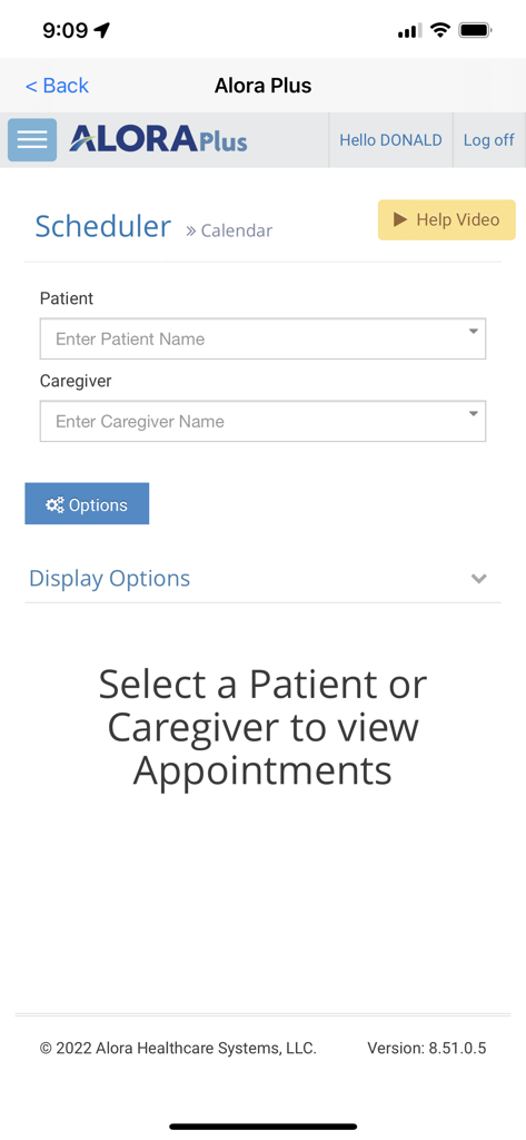 Alora Plus - Alora Plus mobile app interface for scheduling patient appointments and caregiver visits