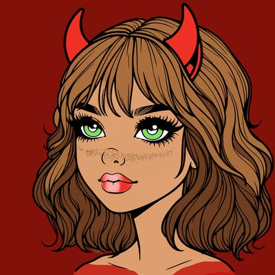 realistic girl with devil horns