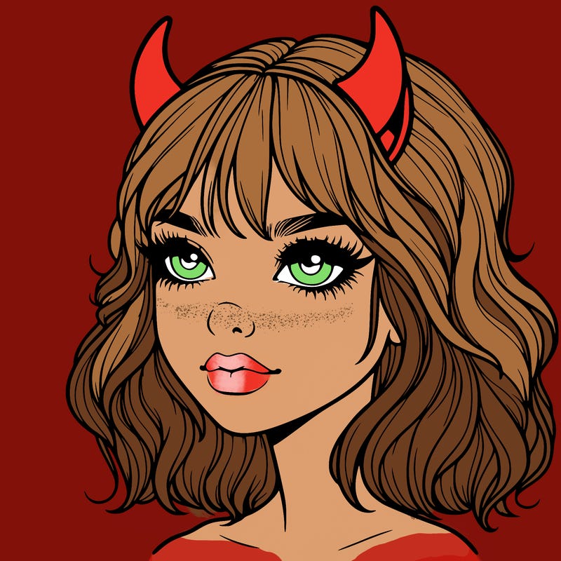realistic girl with devil horns
