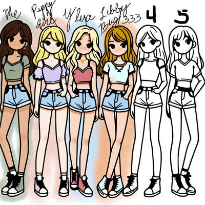 a group of girls wearing crop tops and shorts