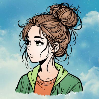 realistic teenage girl with a messy bun