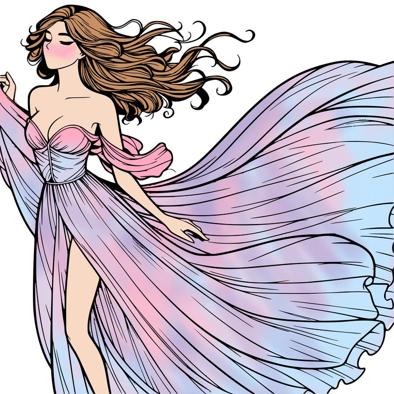 realistic woman in dress flowing the the wind