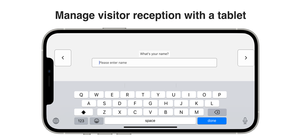 Digital visitor check in screen showing name input field on a mobile device