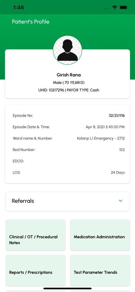 MyFortis Doc - Patient profile screen in MyFortis Doc app showing clinical details and medical records access