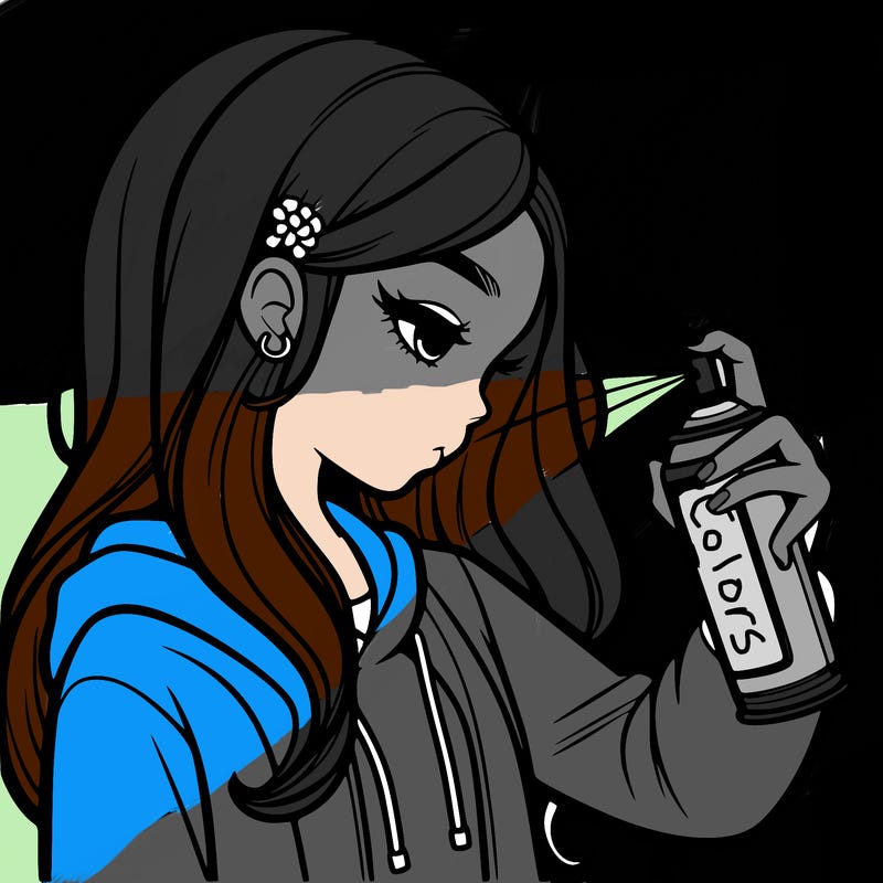 a realistic girl spray painting