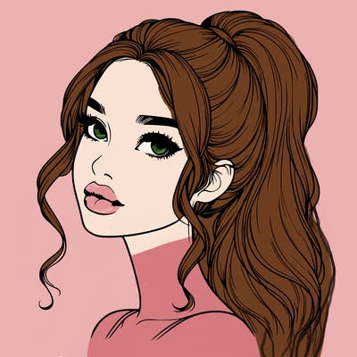 realistic girl with a ponytail on her hair and lips