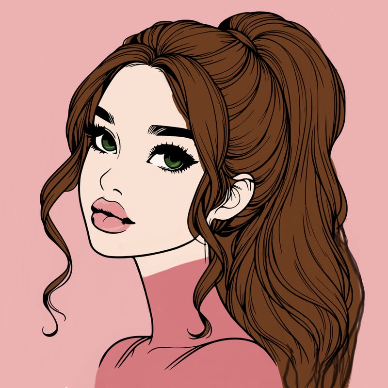 realistic girl with a ponytail on her hair and lips