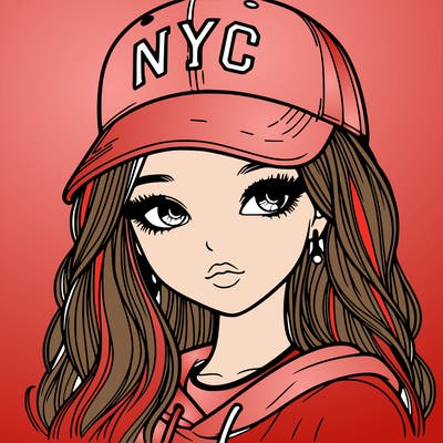 realistic girl wearing and nyc cap