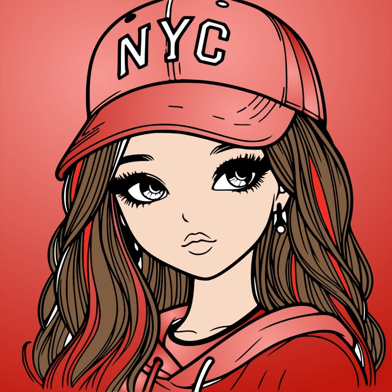 realistic girl wearing and nyc cap