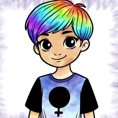 girl with pixie cut and feminist shirt