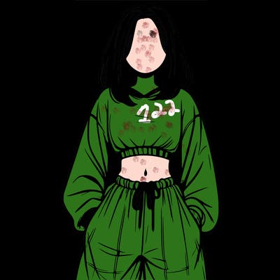 realistic girl faceless with baggy pants and a crop top