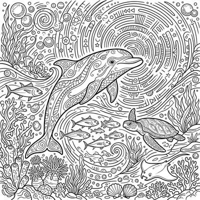 Explore the fascinating world of dolphin echolocation with this detailed coloring page, specially designed to captivate teen artists. Discover intricate patterns of sound waves and a vibrant marine ecosystem waiting for your creative touch.