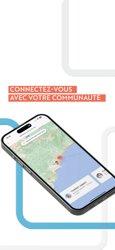 UniCA & moi - Smartphone displaying the UniCA and moi app alumni member map and community networking feature