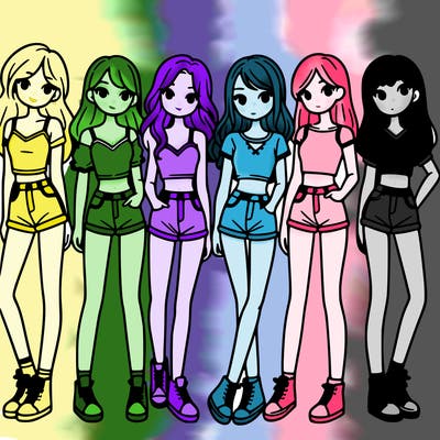 a group of girls wearing crop tops and shorts