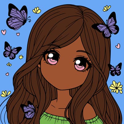 realistic girl with butterflies around her