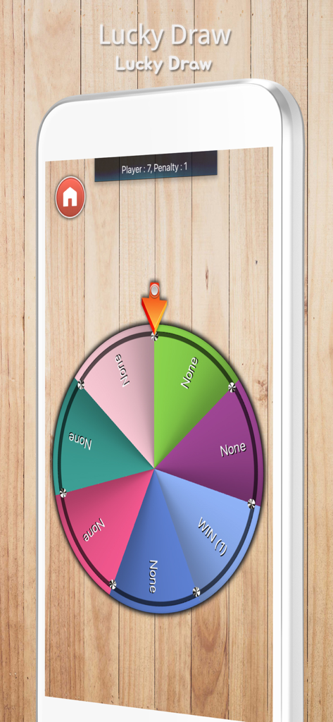 Lucky Draw - Draw Straws - A colorful digital spinning wheel game screen from the Lucky Draw app on a smartphone