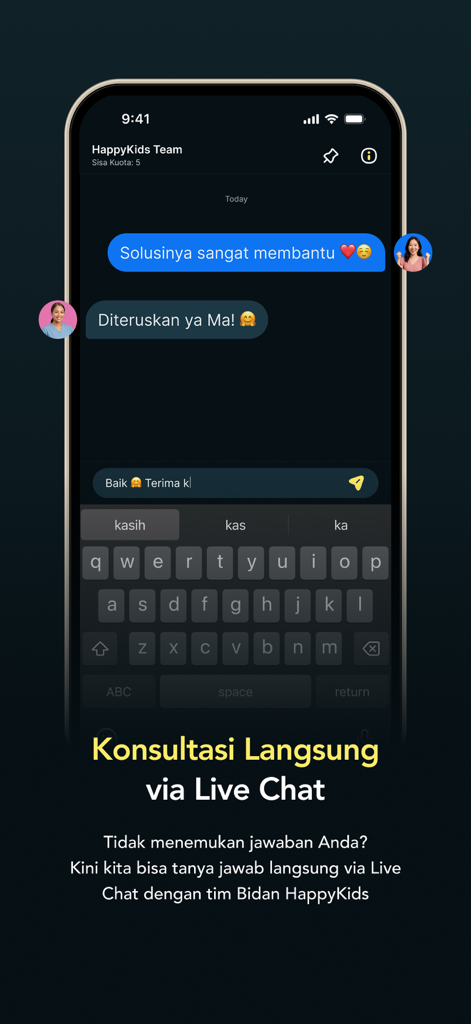 HappyKids Parenting app live chat interface for direct consultation with experts