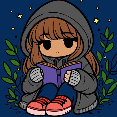 girl in oversized hoodie reading a book
