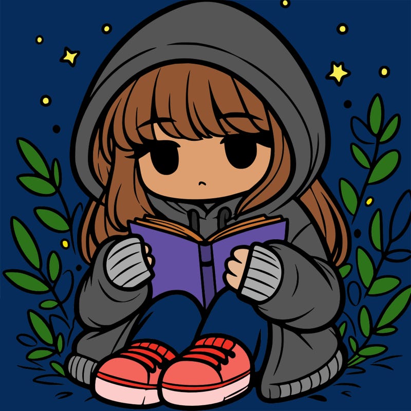 girl in oversized hoodie reading a book