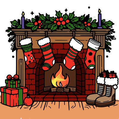 christmas fireplace with  stockings