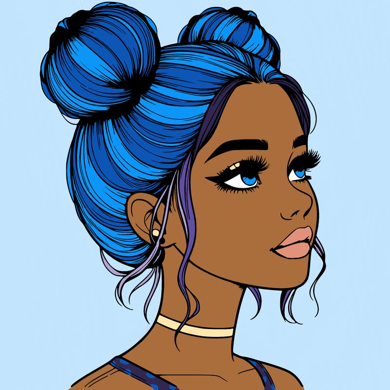 realistic girl with buns on the top of her head