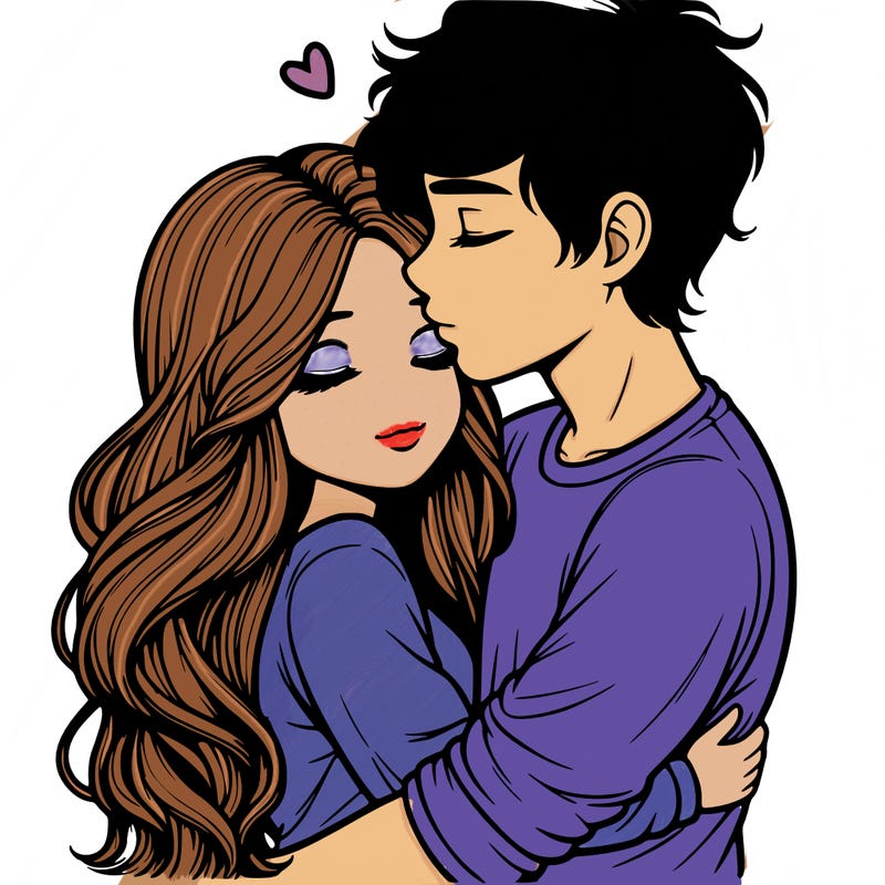 a realistic couple boy and girl hugging and kissing