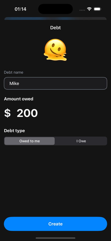 Saro: Money Manager - Saro money manager app screen for recording a two hundred dollar debt owed by Mike