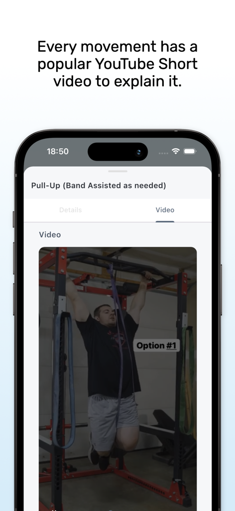 MyTrainer app interface showing a YouTube short video tutorial for a band assisted pull up
